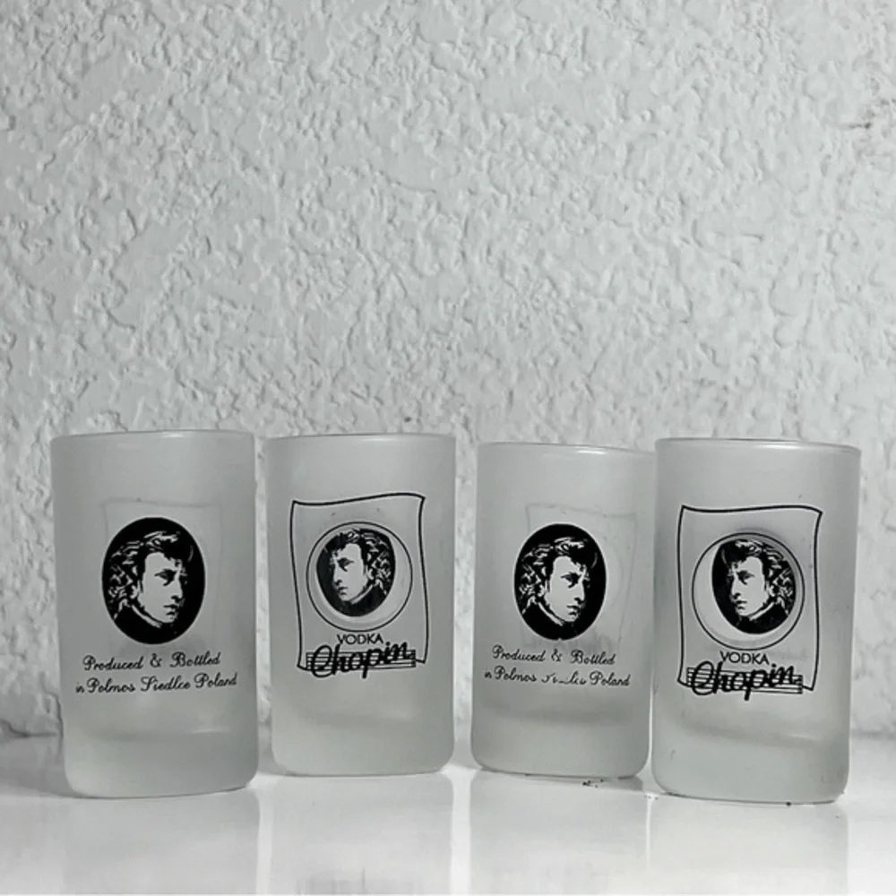 Chopin Vodka Shot Glasses Frosted Set of 4  Rare  Vintage